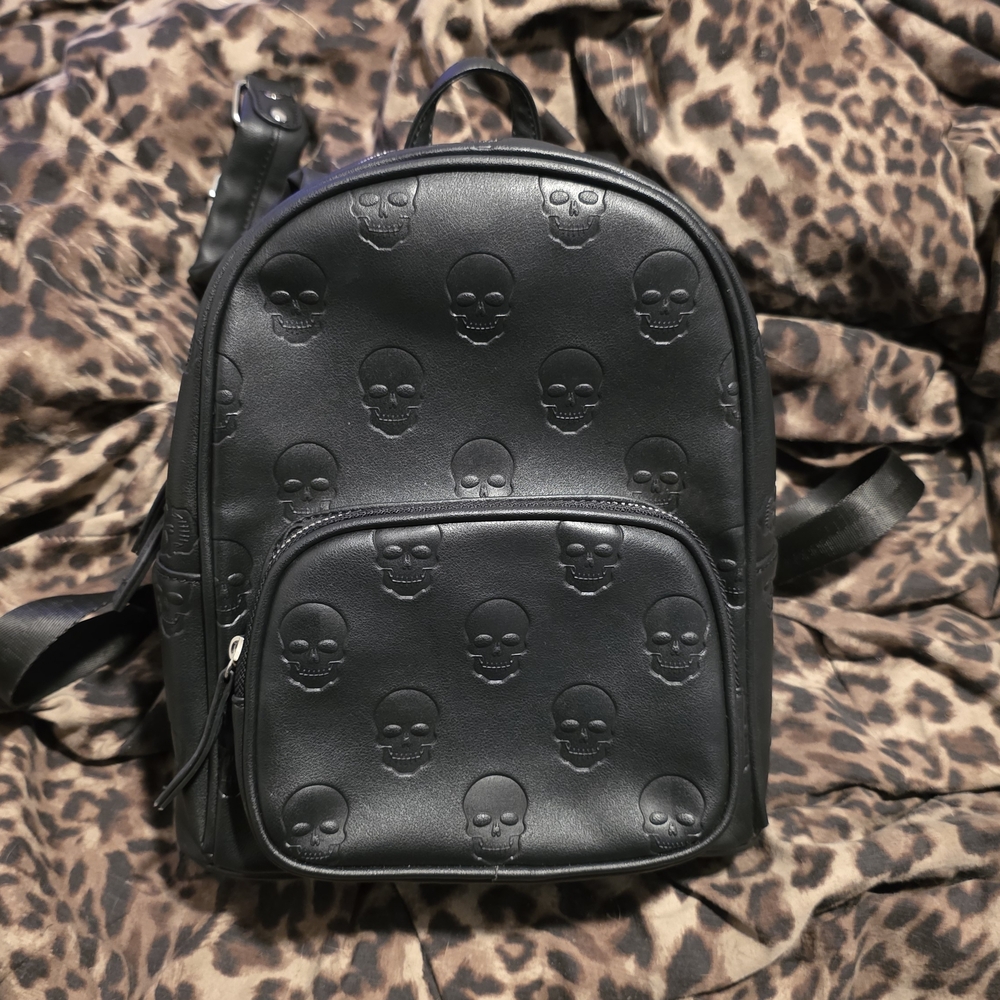 MAD Engine Black Skull Embossed Backpack